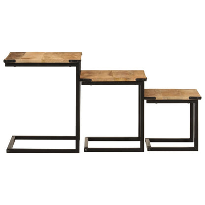 vidaXL Satztische 3 Stk. Massivholz Mango und Eisen