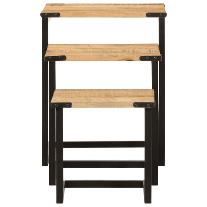 vidaXL Satztische 3 Stk. Massivholz Mango und Eisen