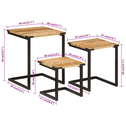 vidaXL Satztische 3 Stk. Massivholz Mango und Eisen