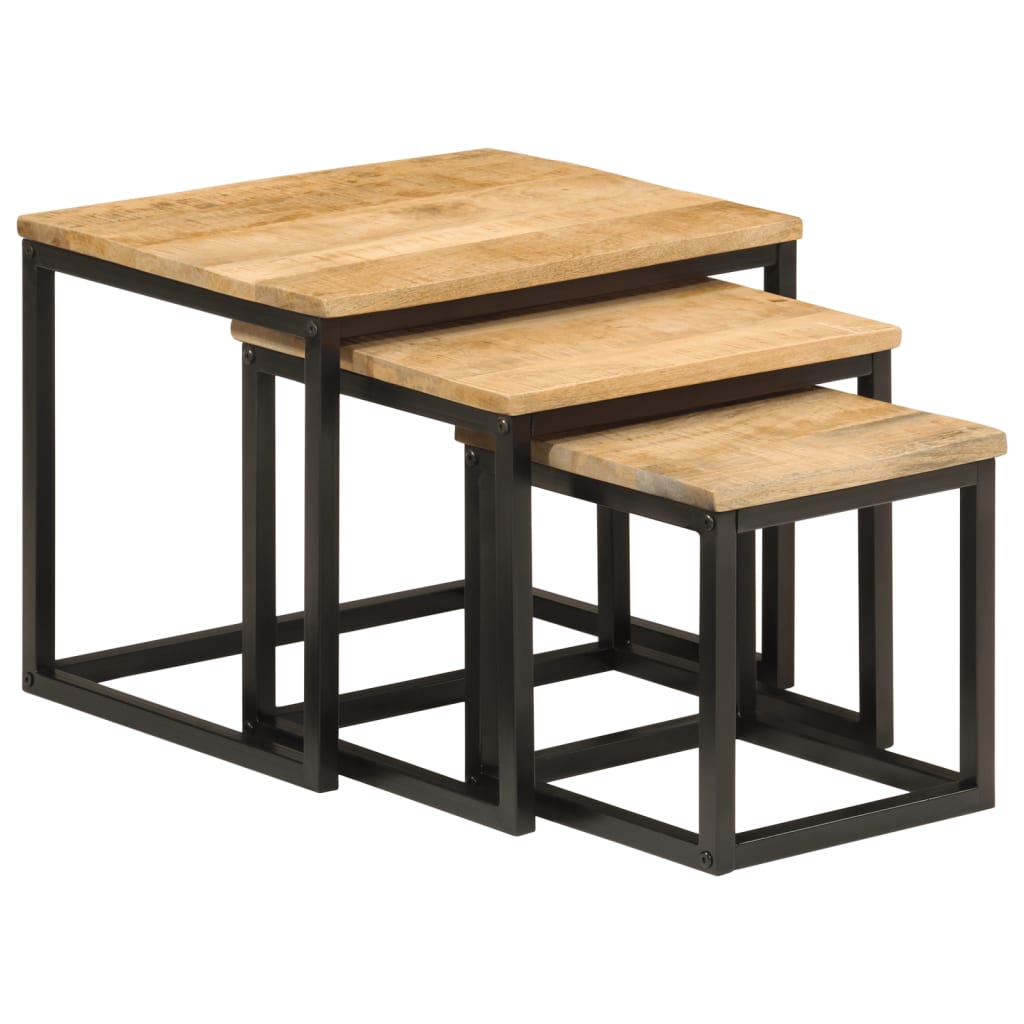 vidaXL Satztische 3 Stk. Massivholz Mango und Eisen