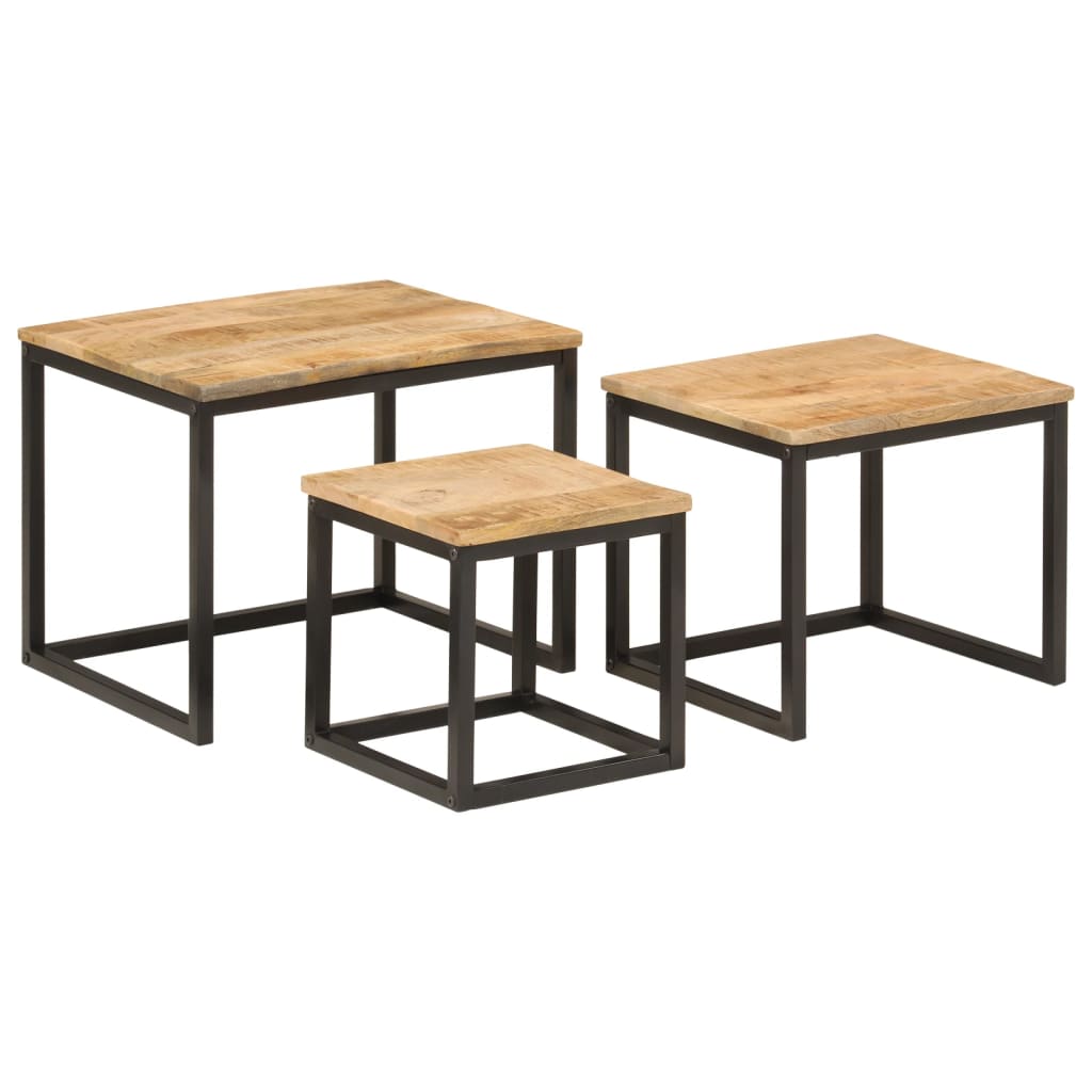 vidaXL Satztische 3 Stk. Massivholz Mango und Eisen