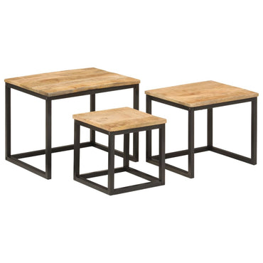 vidaXL Satztische 3 Stk. Massivholz Mango und Eisen