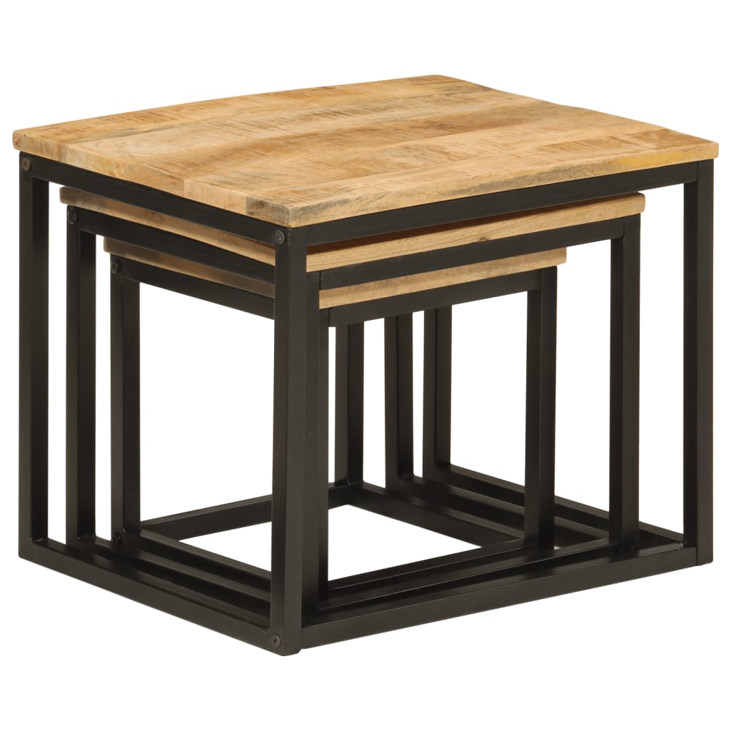 vidaXL Satztische 3 Stk. Massivholz Mango und Eisen