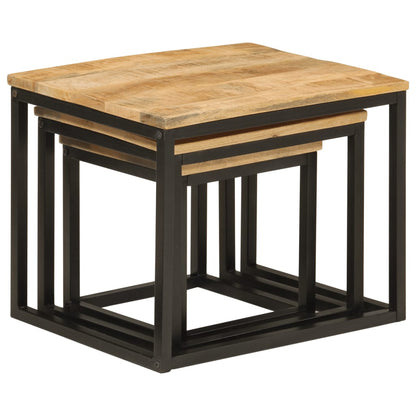 vidaXL Satztische 3 Stk. Massivholz Mango und Eisen