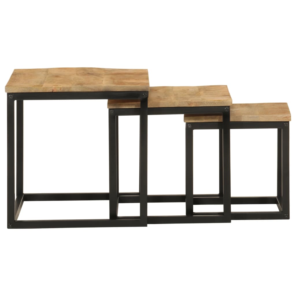 vidaXL Satztische 3 Stk. Massivholz Mango und Eisen