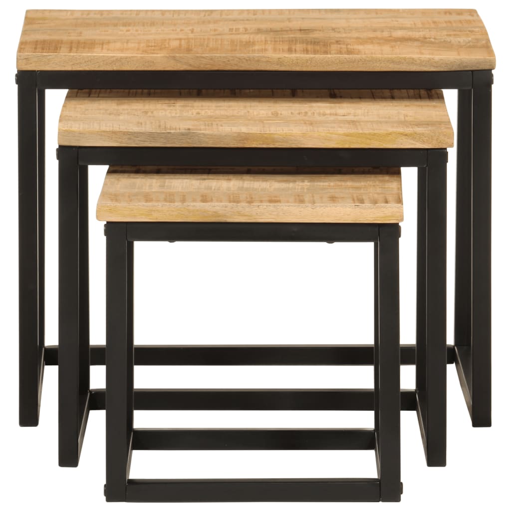 vidaXL Satztische 3 Stk. Massivholz Mango und Eisen