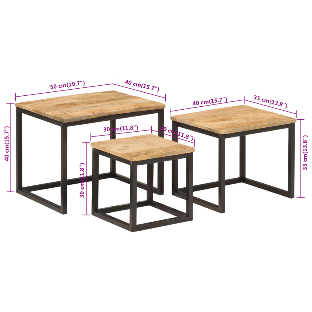 vidaXL Satztische 3 Stk. Massivholz Mango und Eisen