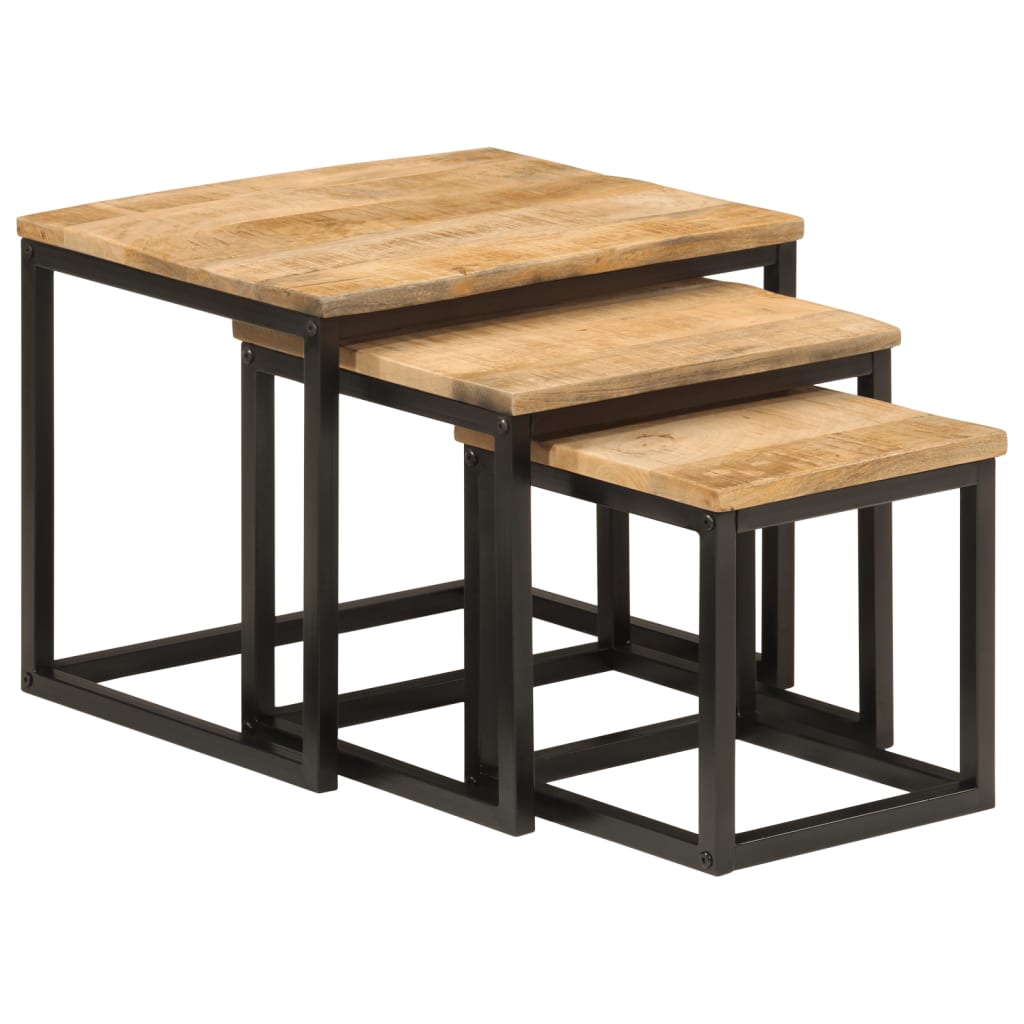 vidaXL Satztische 3 Stk. Massivholz Mango und Eisen