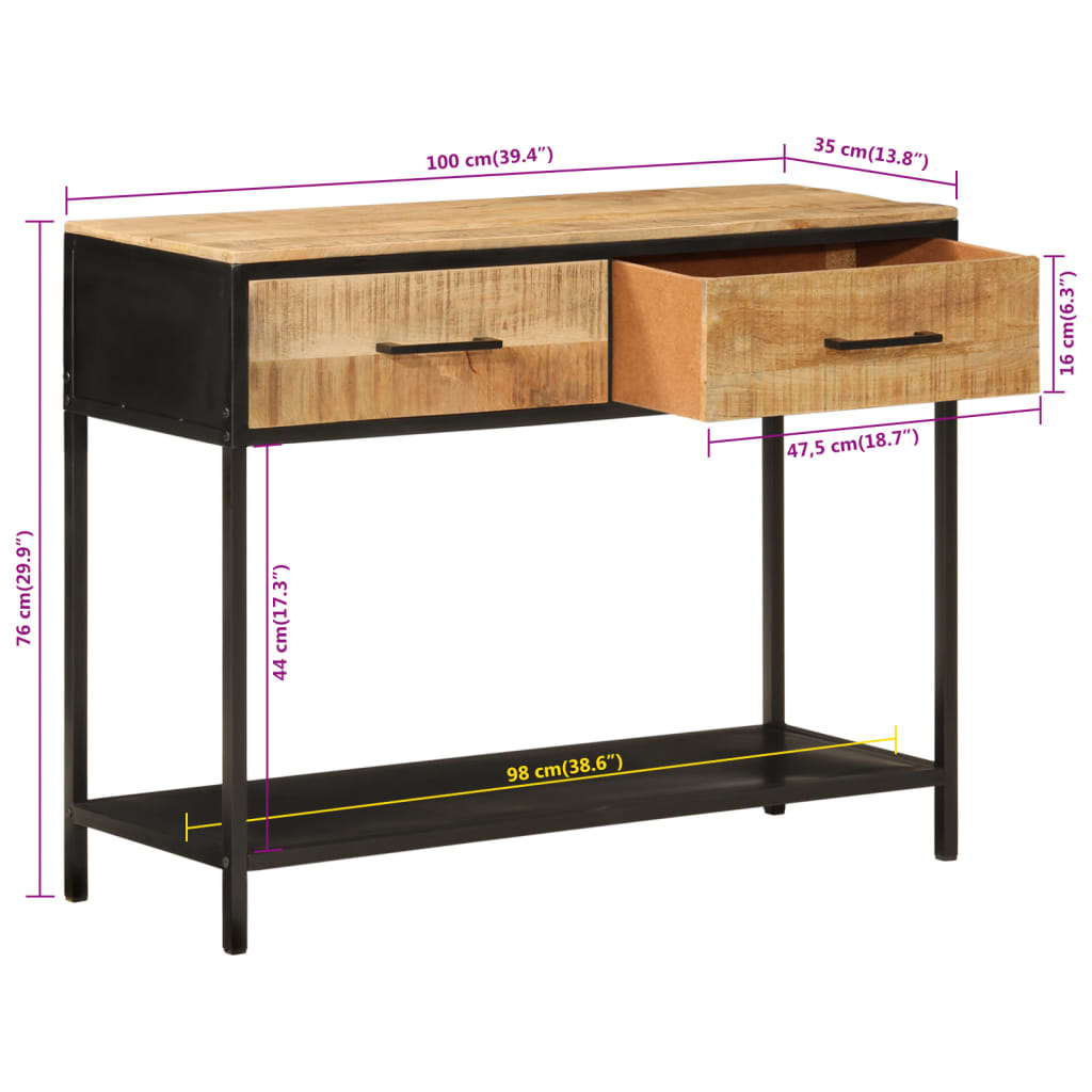 vidaXL Console 100x35x76 cm Bois de manguier massif et fer
