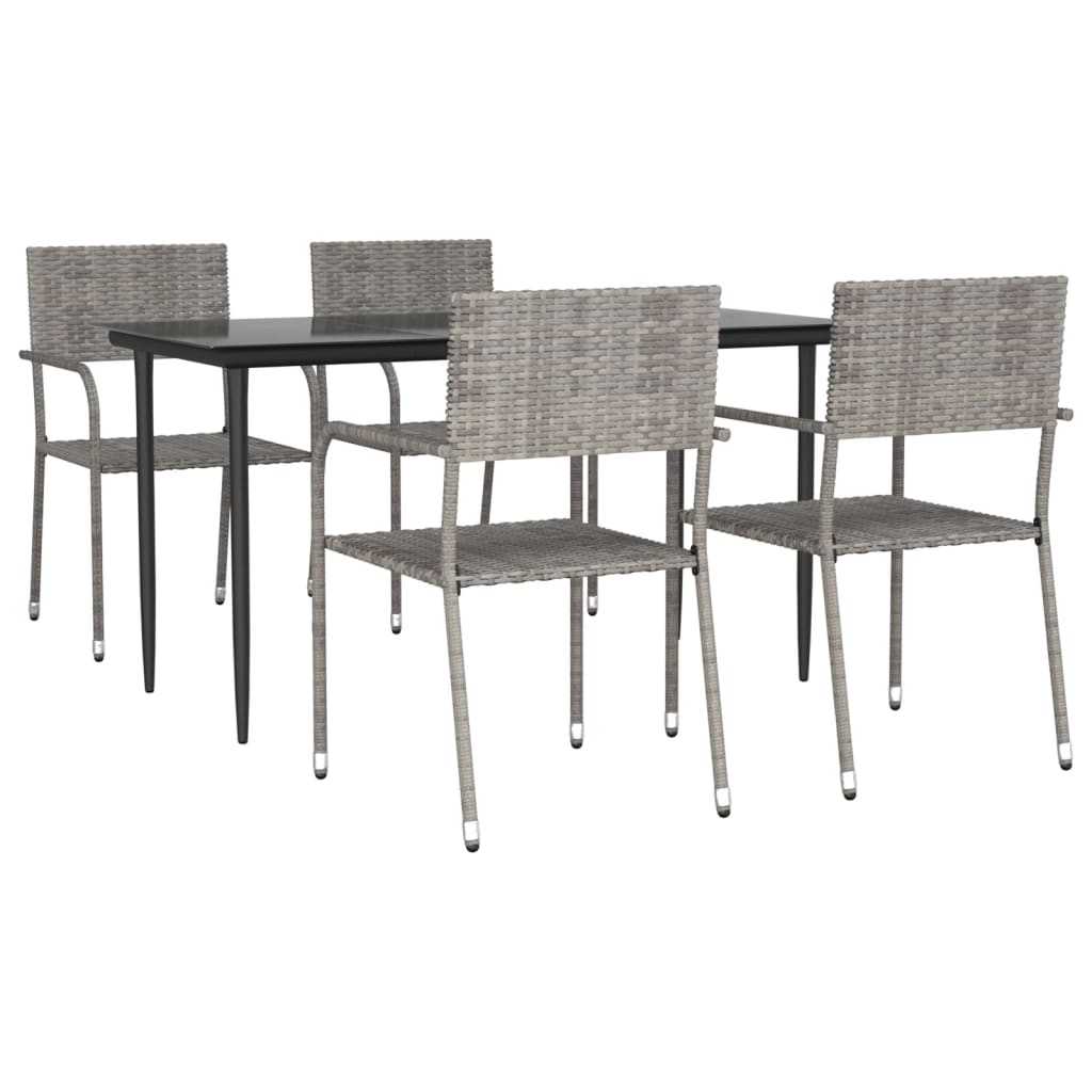 vidaXL 5-tlg. Garten-Essgruppe Grau und Schwarz Poly Rattan und Stahl