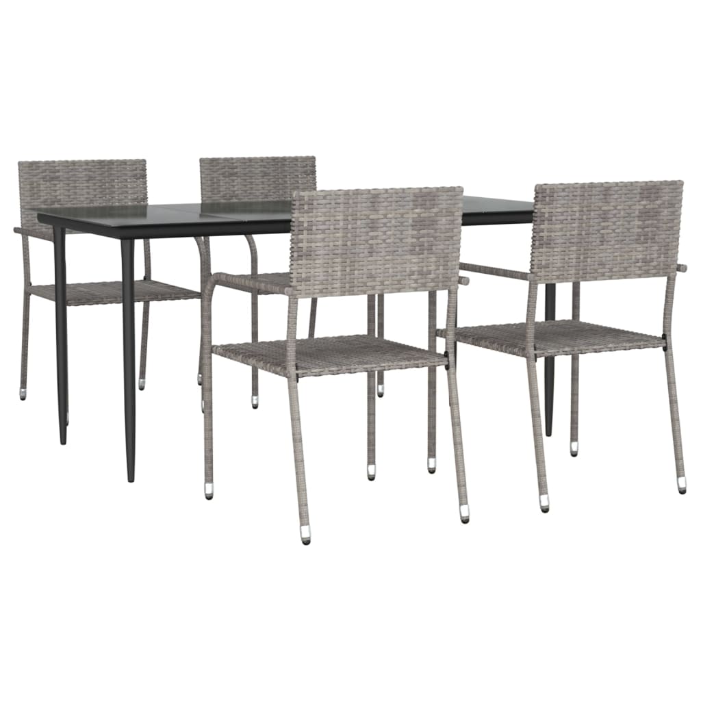 vidaXL 5-tlg. Garten-Essgruppe Grau und Schwarz Poly Rattan und Stahl