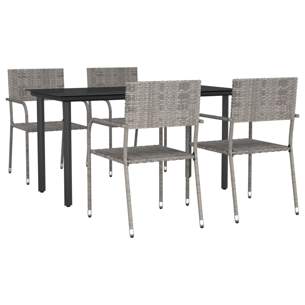 vidaXL 5-tlg. Garten-Essgruppe Grau und Schwarz Poly Rattan und Stahl