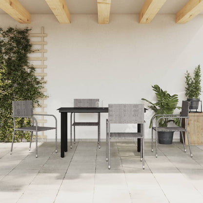 vidaXL 5-tlg. Garten-Essgruppe Grau und Schwarz Poly Rattan und Stahl