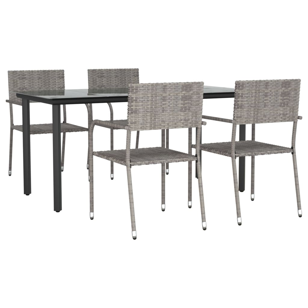 vidaXL 5-tlg. Garten-Essgruppe Grau und Schwarz Poly Rattan und Stahl
