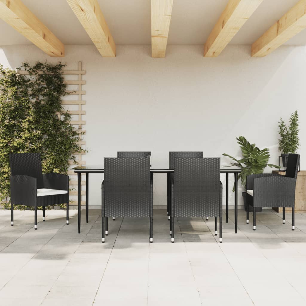 vidaXL 7-tlg. Garten-Essgruppe Schwarz Poly Rattan und Stahl