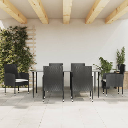 vidaXL 7-tlg. Garten-Essgruppe Schwarz Poly Rattan und Stahl