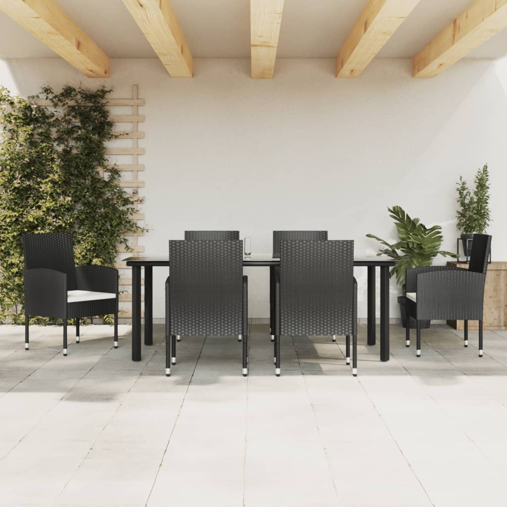 vidaXL 7-tlg. Garten-Essgruppe Schwarz Poly Rattan und Stahl