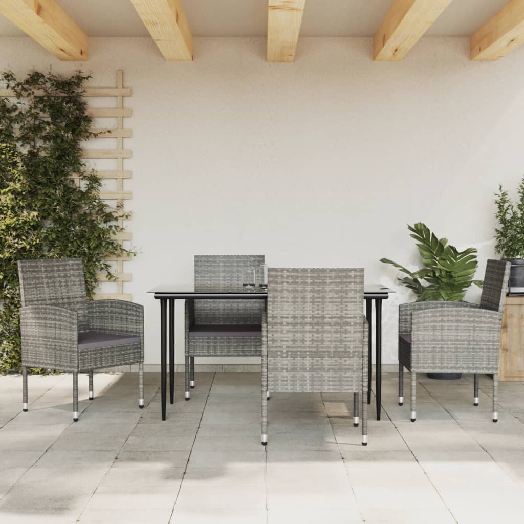 vidaXL Ensemble de salle à manger de jardin 5 pcs gris et noir en résine tressée et acier