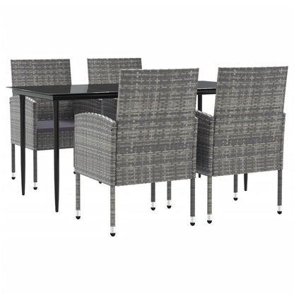 vidaXL 5-tlg. Garten-Essgruppe Grau und Schwarz Poly Rattan und Stahl
