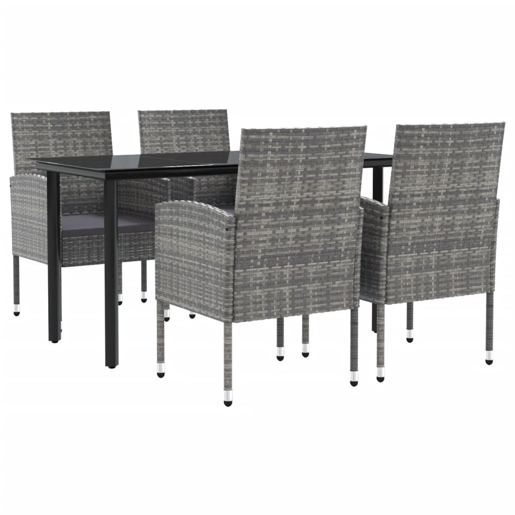 vidaXL 5-tlg. Garten-Essgruppe Grau und Schwarz Poly Rattan und Stahl
