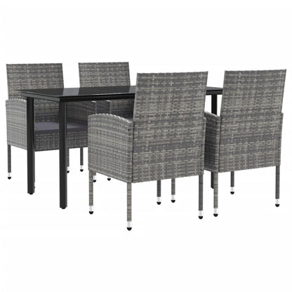 vidaXL 5-tlg. Garten-Essgruppe Grau und Schwarz Poly Rattan und Stahl