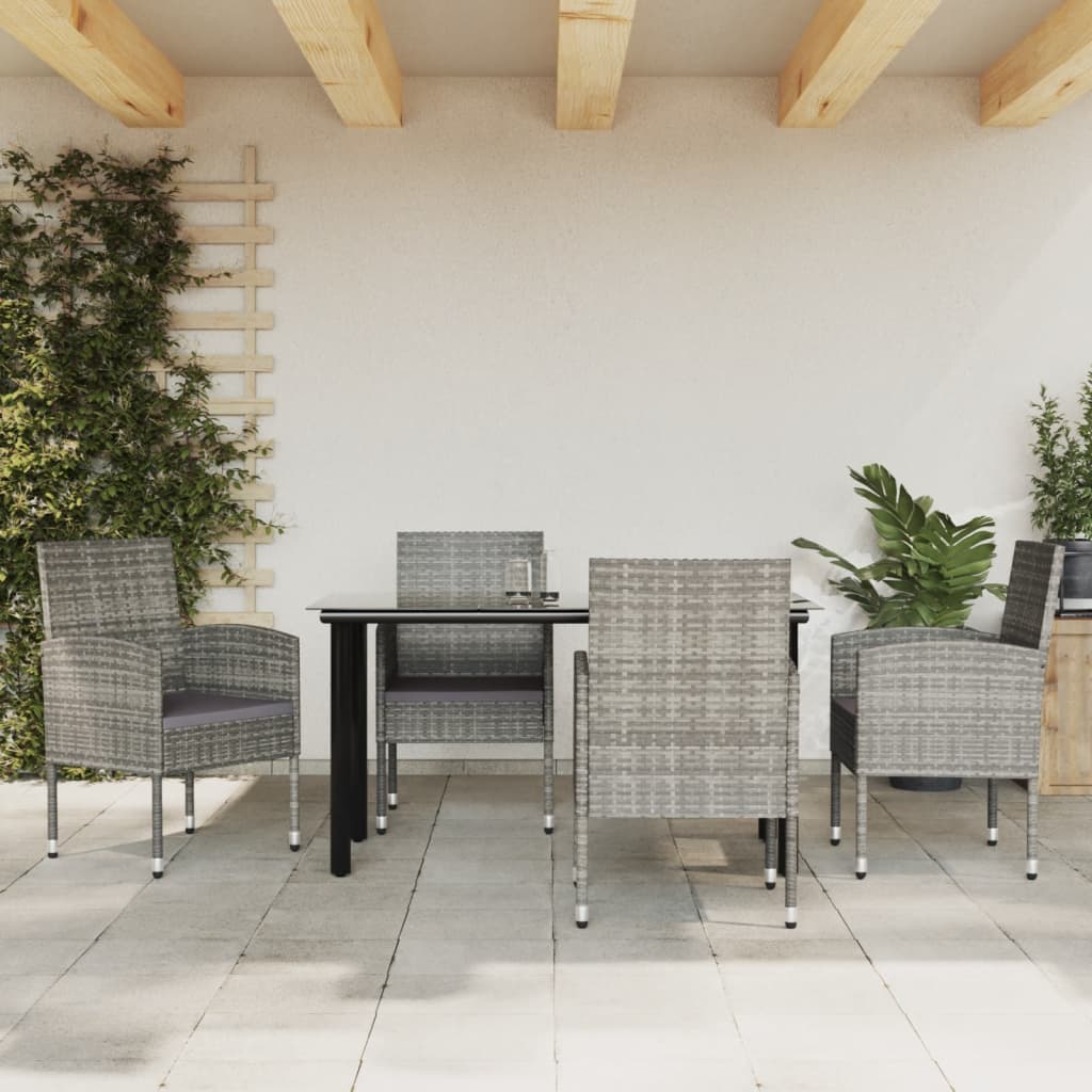 vidaXL 5-tlg. Garten-Essgruppe Grau und Schwarz Poly Rattan und Stahl