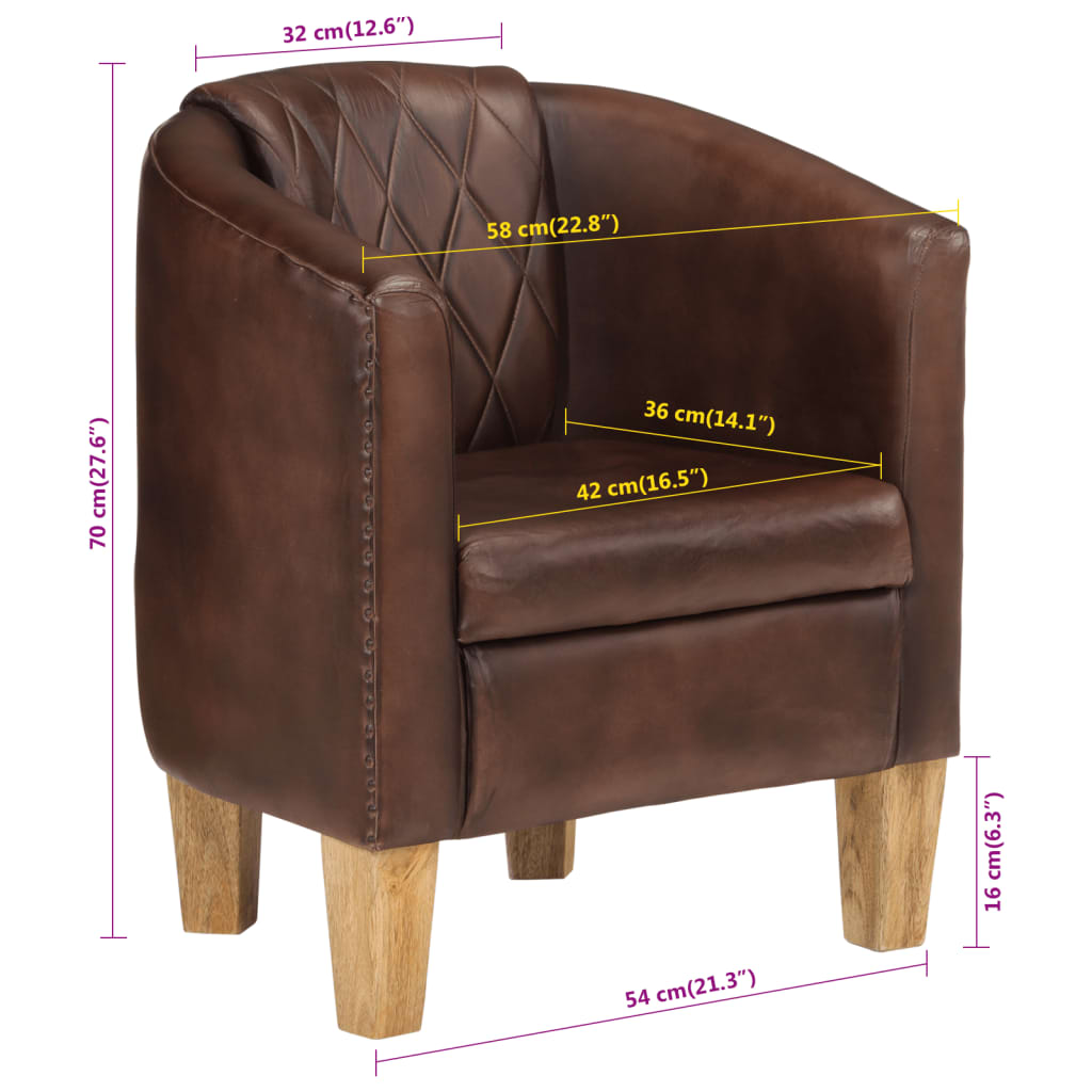 vidaXL Sessel Dunkelbraun Echtleder