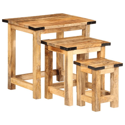 vidaXL Tables gigognes 3 pcs Bois de manguier massif brut