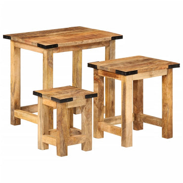 vidaXL Tables gigognes 3 pcs Bois de manguier massif brut