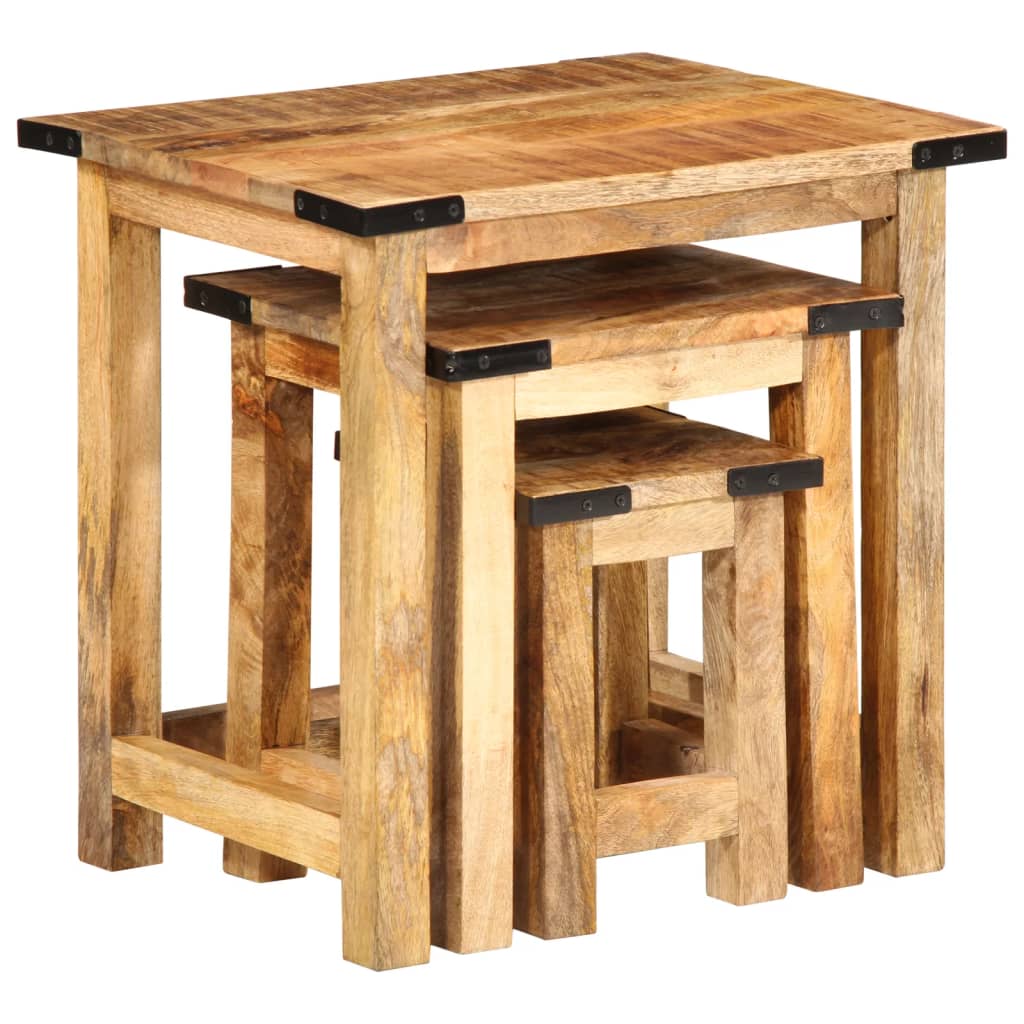 vidaXL Tables gigognes 3 pcs Bois de manguier massif brut