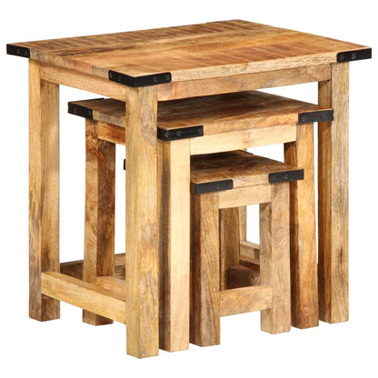 vidaXL Tables gigognes 3 pcs Bois de manguier massif brut