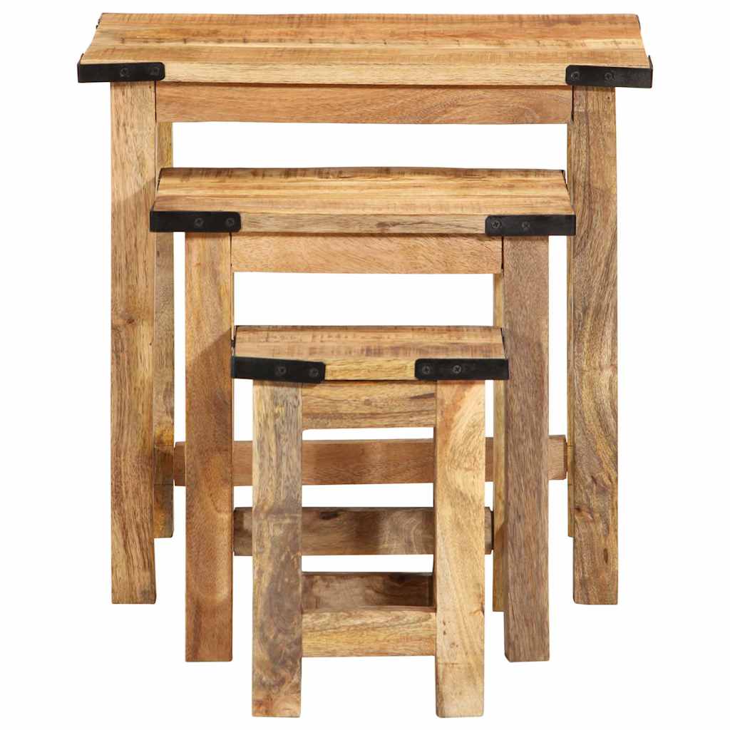 vidaXL Tables gigognes 3 pcs Bois de manguier massif brut