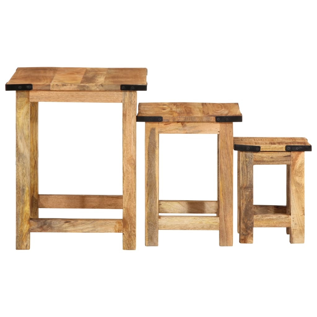 vidaXL Tables gigognes 3 pcs Bois de manguier massif brut