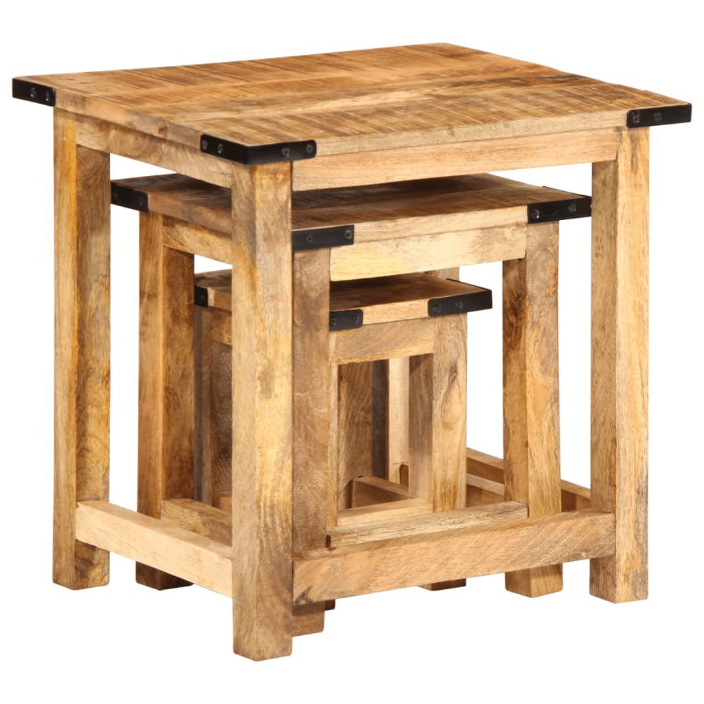 vidaXL Tables gigognes 3 pcs Bois de manguier massif brut