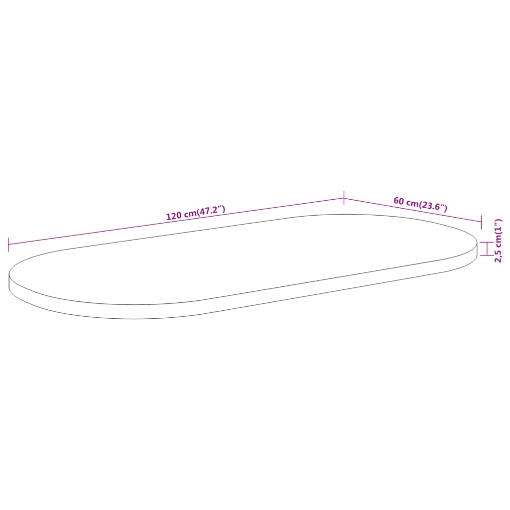 vidaXL Tischplatte 120x60x2,5 cm Oval Massivholz Akazie