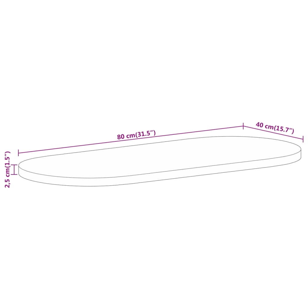 vidaXL Plateau de table 80x40x2,5 cm Ovale Bois de manguier massif