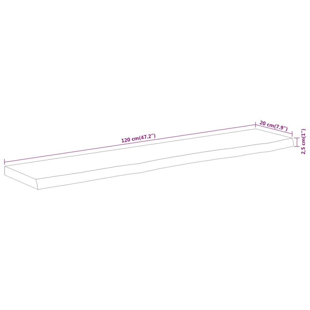 vidaXL Wandregal 120x20x2,5 cm Rechteckig Massivholz Akazie Baumkante