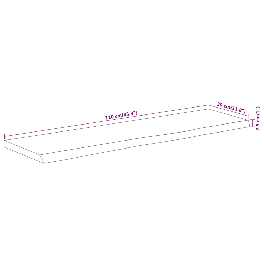 vidaXL Wandregal 110x30x2,5 cm Rechteckig Massivholz Akazie Baumkante