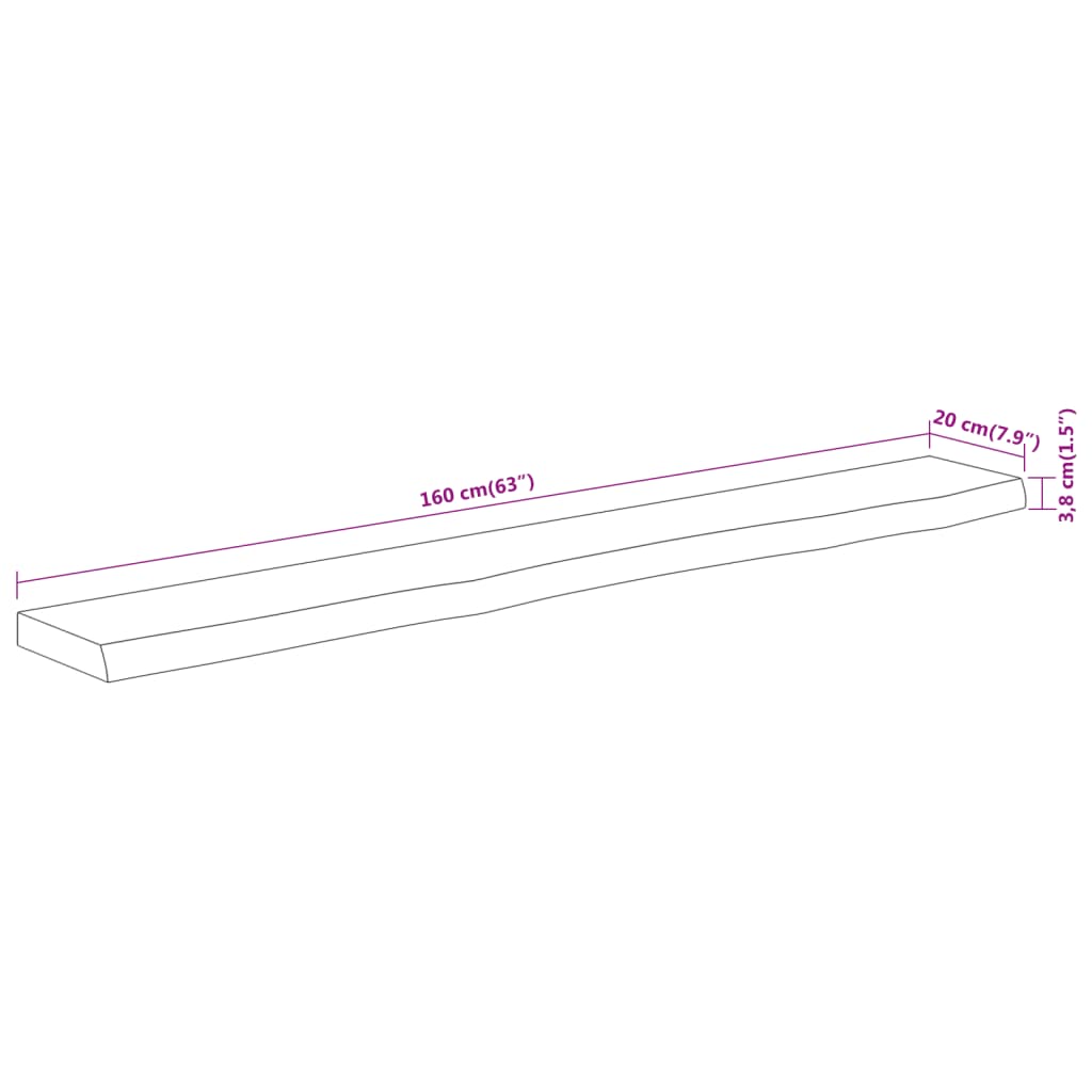 vidaXL Wandregal 160x20x3,8 cm Rechteckig Massivholz Akazie Baumkante