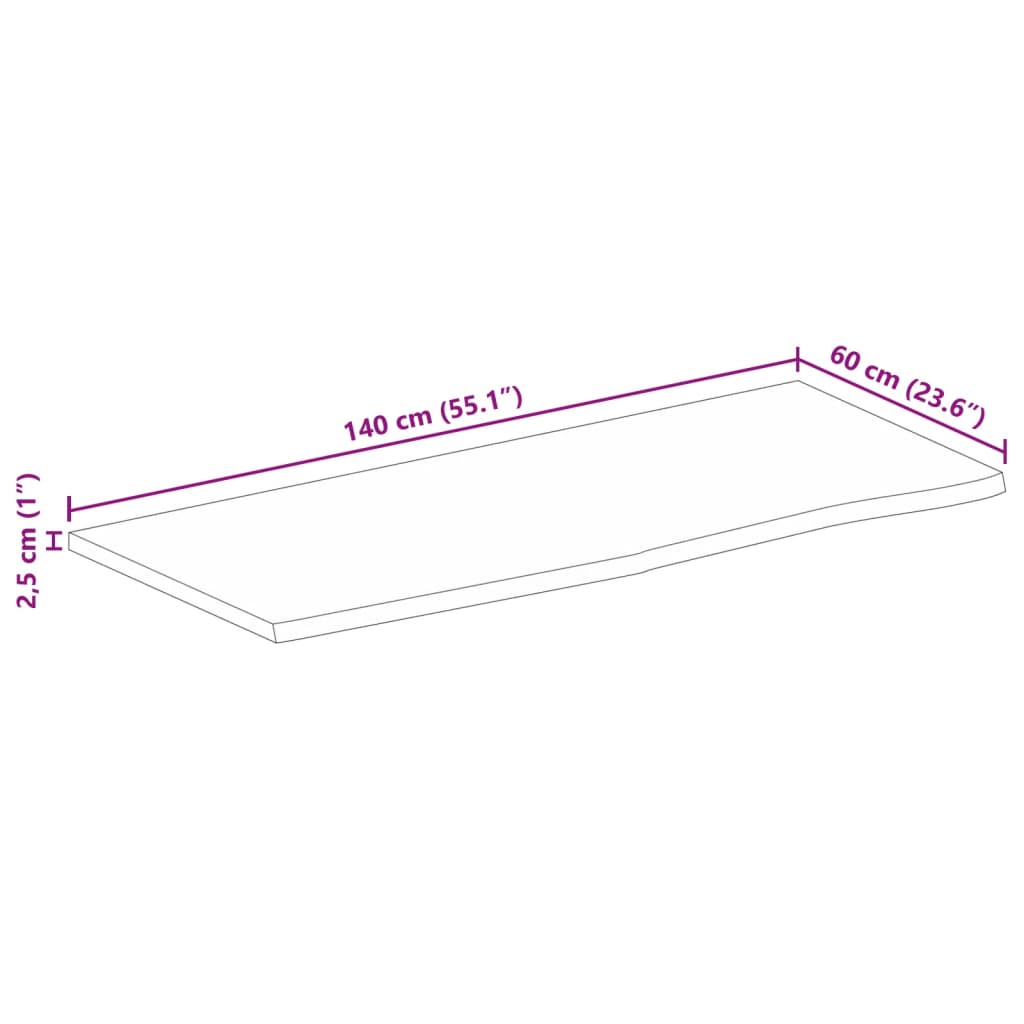 vidaXL Tischplatte 140x60x2,5 cm Baumkante Massivholz Raues Mangoholz