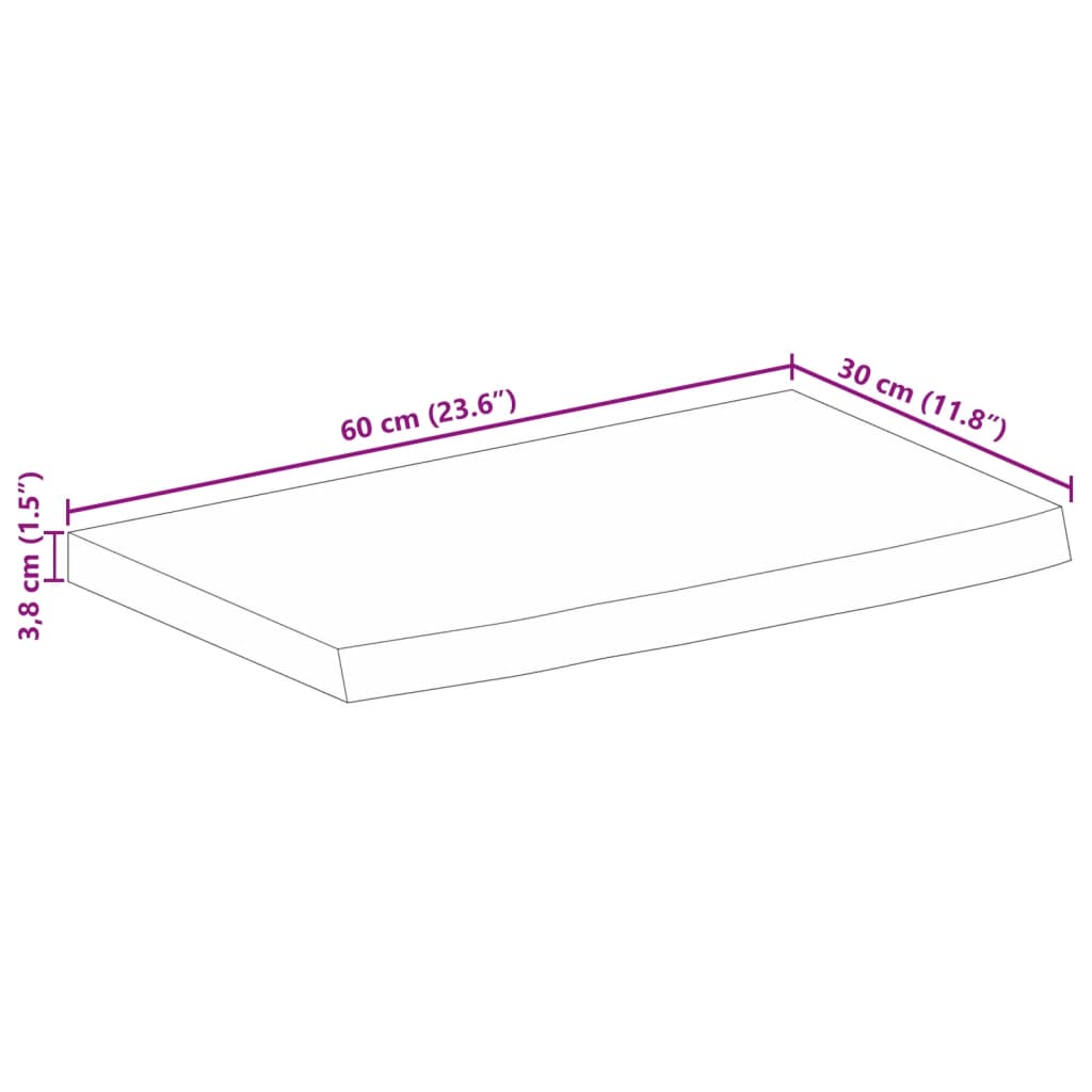 vidaXL Plateau de table 60x30x3,8 cm Bord naturel Bois de manguier massif brut