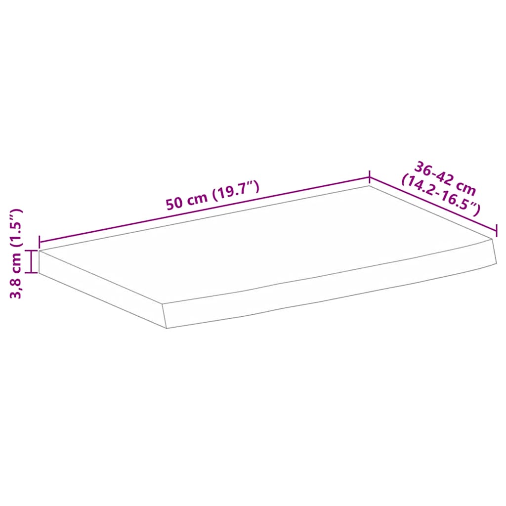 vidaXL Tischplatte 50x40x3,8 cm Baumkante Massivholz Raues Mangoholz
