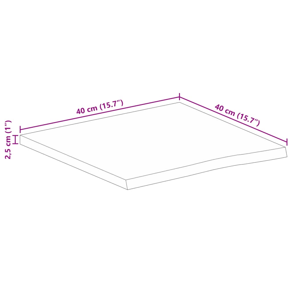 vidaXL Plateau de table à bord naturel 40x40x2,5 cm Bois de manguier massif