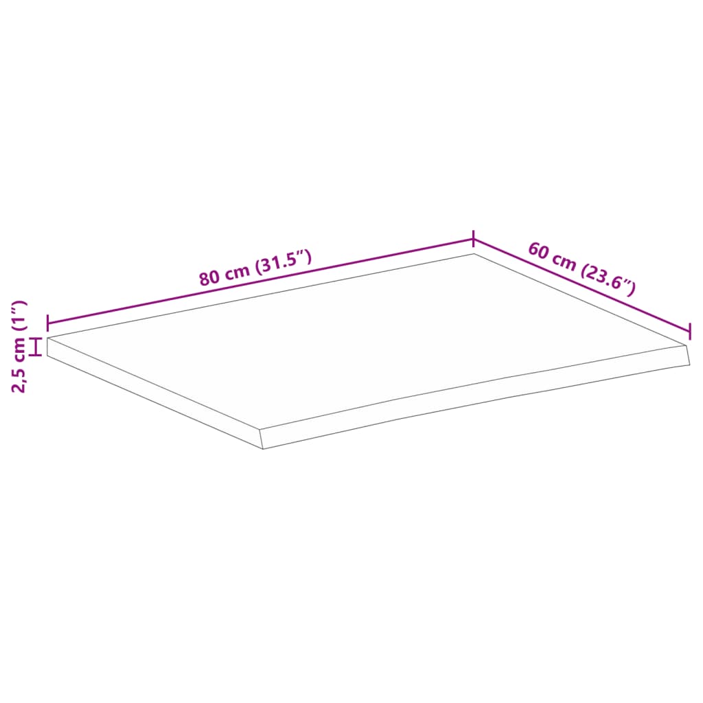 vidaXL Plateau de table à bord naturel 80x60x2,5 cm Bois de manguier massif