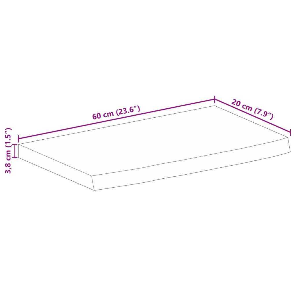 vidaXL Plateau de table avec bords naturels 60x20x3,8 cm Bois de manguier massif