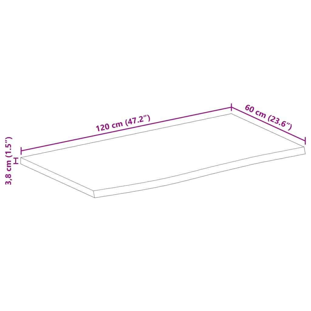 vidaXL Tischplatte mit Baumkante 120x60x3,8 cm Massivholz Mango