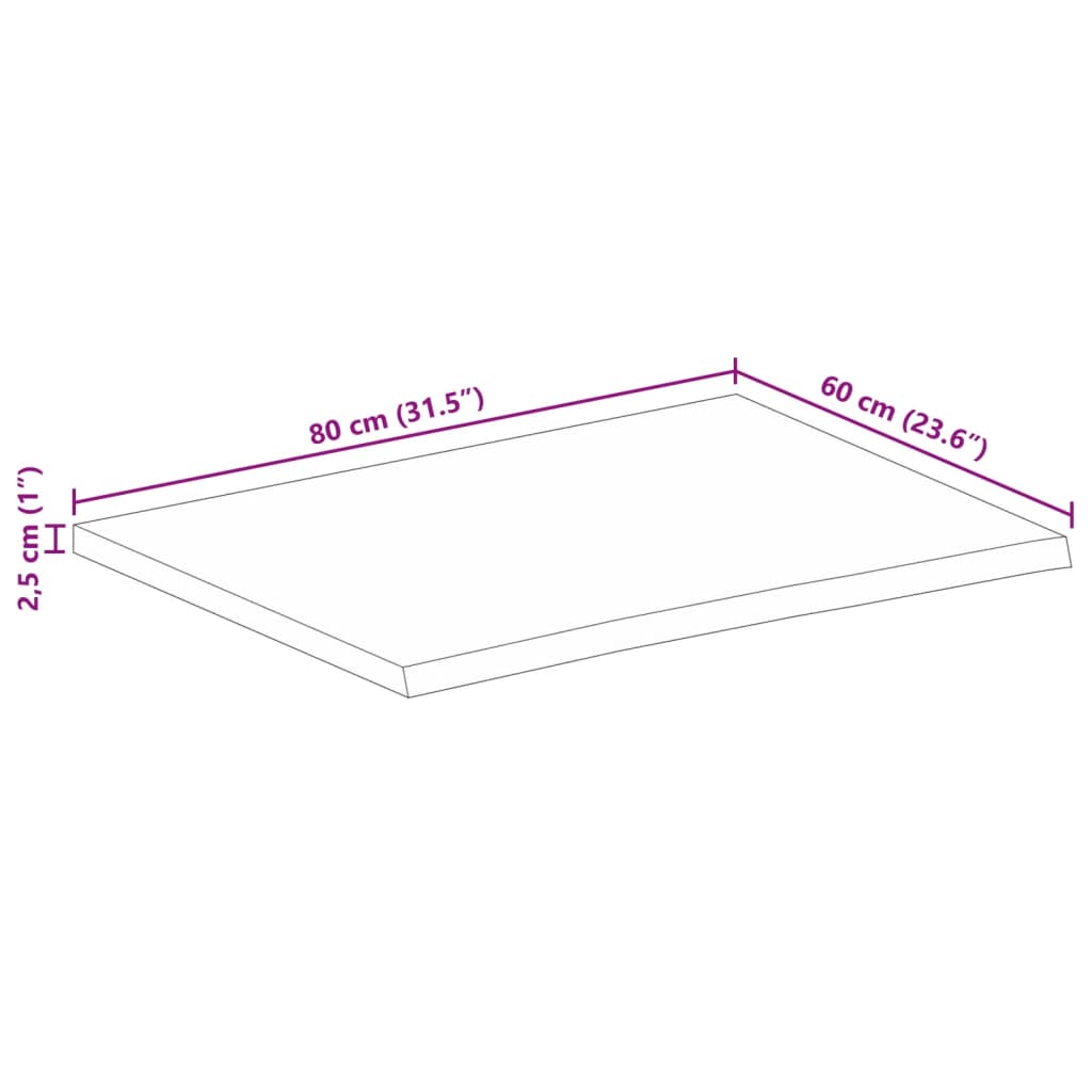 vidaXL Plateau de table à bord naturel 80x60x2,5 cm Bois de manguier massif