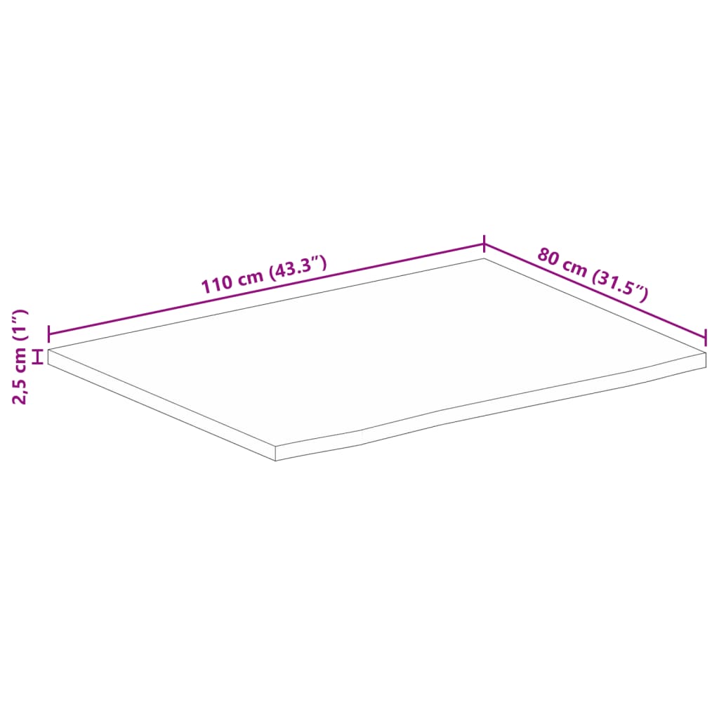 vidaXL Tischplatte mit Baumkante 110x80x2,5 cm Massivholz Mango