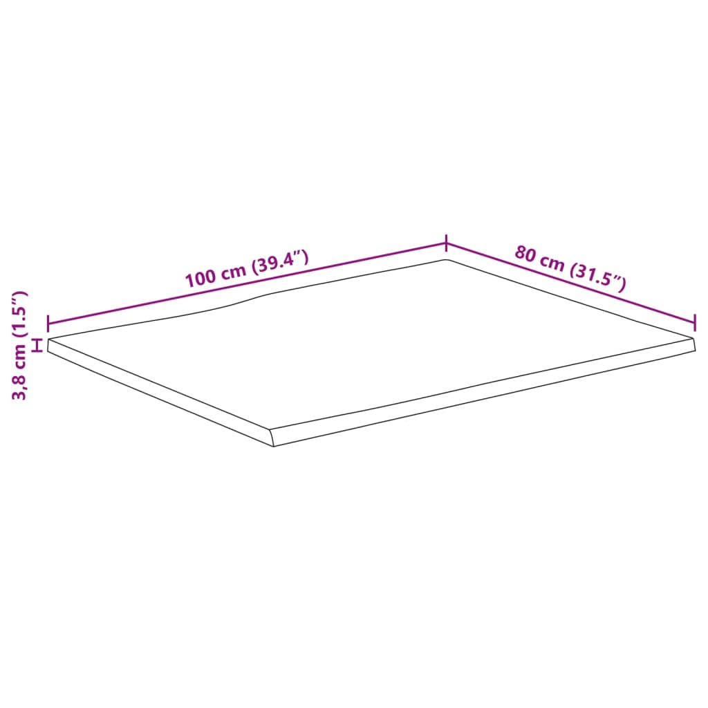 vidaXL Tischplatte 100x80x3,8cm Rechteckig Massivholz Akazie Baumkante