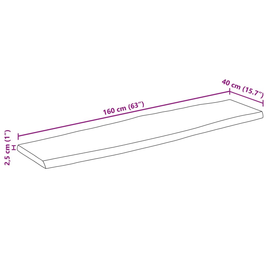 vidaXL Tischplatte mit Baumkante 160x40x2,5 cm Raues Mango Massivholz